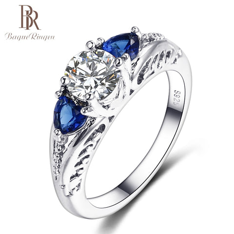 Bague Ringen Classic 100% 925 Sterling Silver Sapphire Gemstone Wedding Engagement Rings for Women Fine Jewelry Gift Wholesale