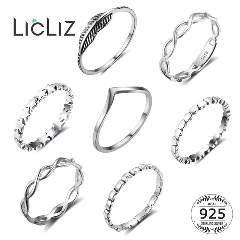 LicLiz 2019 Simple 925 Sterling Silver Chevron V Shape Ring for Women Heart Star Leaf Braided Band Jewelry Joyas de Plata LR0470